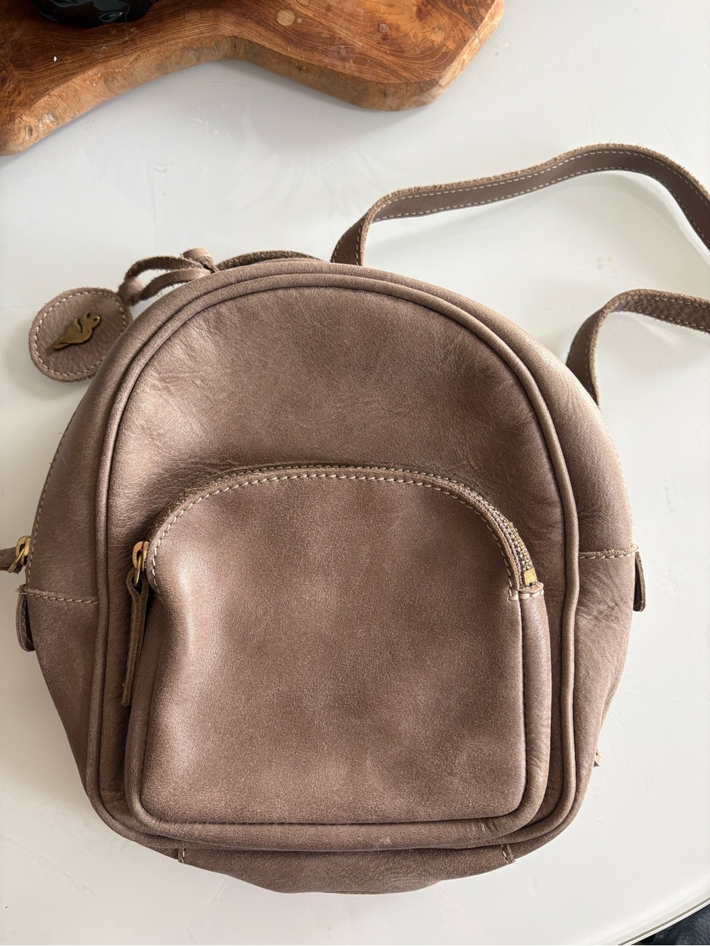 Y2K Roots Leather Mini Backpack Shoulder Bag Beige Light Brown